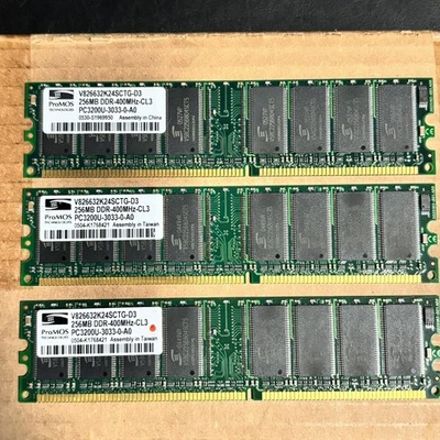 ProMOS 768MB (3x256MB) DDR-400MHz-CL3 PC3200U-0-A0 Memory RAM V826632K24SCTG-D3 - Image 1 of 3
