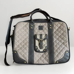 Clark & Mayfield Quilted Canvas Faux Leather Laptop Bag Brown Shoulder Strap - Picture 1 of 8