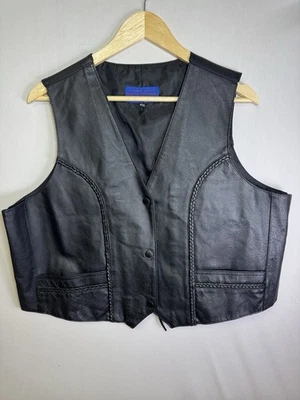 Chaleco Motociclista Montana Vintage Cuero 2XL Negro Trenzado Motocicleta Western Foto 1 de 4