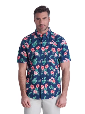 Chaps Men's Floral Seacoast Wash Seersucker Woven Shirt Nantucket Navy Blue BB1 - Image 1 of 2