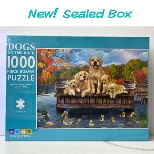 "Dogs on the Dock" 1000 Piece Jigsaw Puzzle NEW Sealed Box Golden Retrievers - Picture 1 of 4