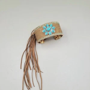 Hellbraunes modisches Armband mit türkisfarbenen Akzenten & Quasten, neu ohne Etikett - Bild 1 von 6