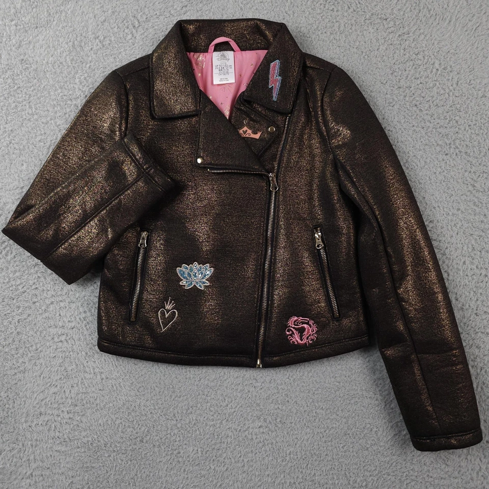 Jaqueta Disney Meninas 11 12 Ouro Rosa Brilhante Moto Motociclista Bordada Princesa NOVA - Imagem 1 de 4