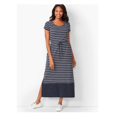 Nuevo Maxi Vestido Talbots Para Mujer a Rayas Azul Blanco Algodón XLP XL Petite 14P 16P Foto 1 de 4