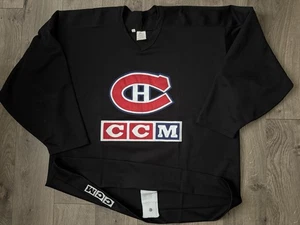 Vtg Montreal Canadiens CCM Practice Jersey 56 NHL Fight Strap Blank Black Maska - Picture 1 of 9