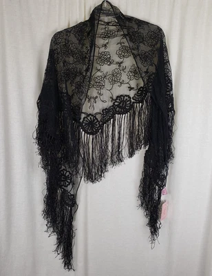 NWT Blush Black Piano Shawl With Fringe Scarf Wrap Womens One Size Stevie Nicks - Image 1 of 4