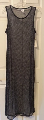 Black Metallic Sheer Full Length Bathing Suit Cover Up Large 12/14 - Image 1 of 4