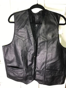 First Genuine Leather Vest Mens X-large Black Biker Snap Front  2005 NEVER USED - Picture 1 of 5