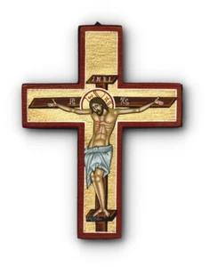 Orthodox Hand Painted Wooden Icon Cross Crucifix 12x17cm Orthodoxe Ikone Kreuz - Picture 1 of 2