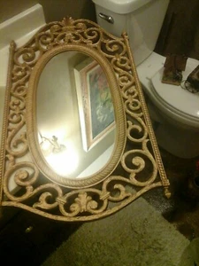 MCM Syroco Wood Ornate Gold WALL MIRROR 31"x17" Vintage Hollywood Regency EC - Picture 1 of 9