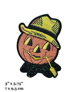 Halloween Classic Pumpkin Jack O Lantern Orange Embroidered Iron On Patch - Picture 1 of 2