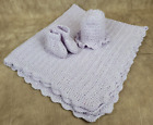 Crochet Baby Soft Lavender Purple Blanket Hat Booties Set Girl Boy Handmade New