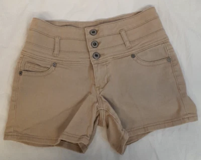 Shorts jeans azul asfalto 3 botões júnior tamanho 7 bege cinco bolsos casual - Imagem 1 de 4
