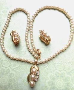 Antikes Art Deco Schmuckstück - Halskette + Clips vergoldet glänzende Perlen - Bild 1 von 7