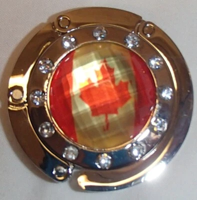 Bolso de Mano Cromo e Imitación Diamante Joyas Bandera de Canadá Gancho Plegable Soporte Canadiense Foto 1 de 3