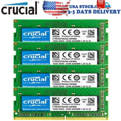 CRUCIAL DDR4 4X16GB 3200 PC4-25600 Laptop SODIMM Non-ECC 260-Pin Memory RAM - Image 1 of 4