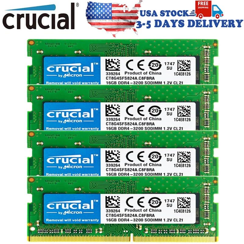 CRUCIAL DDR4 4X16GB 3200 PC4-25600 Laptop SODIMM Non-ECC 260-Pin Memory RAM - Image 1 of 4