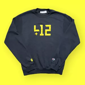 Four One Two X Champion Crewneck Sweatshirt 412 Men’s Small Black Pittsburgh - Picture 1 of 5