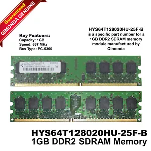 Lot x 2 Dell 1GB 2Rx8 PC2-6400U DDR2-800MHz 240-Pins SDRAM DIMM Memory XG691 - Picture 1 of 6