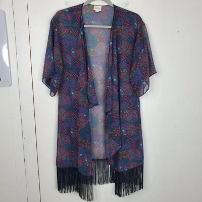 Lularoe Plumero Kimono Cascada Frontal Flecos Geométricos Artístico Colorido Mujer S Foto 1 de 4
