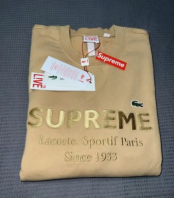 Sweat-shirt Lacoste x Supreme Crewneck/marron clair/taille Med/SS18/BNWT/super rare ! - Photo 1/4