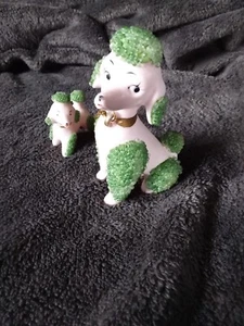 Vintage Lefton Pink & Green Beaded Mid Century Pink Poodle w/ Puppy On Chain - Picture 1 of 6