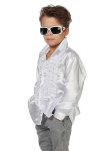Kids 70s Disco White Frilly Ruffled Disco Shirt Childrens Size 1970s Fancy Dress - Picture 1 of 1