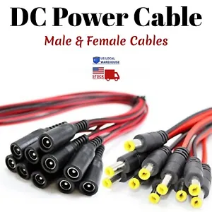 DC Power Pigtail Cable Male Female Connector Copper 18AWG 12V 5A Plug Pack Lot