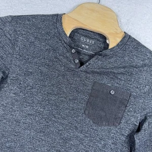 Guess Shirt Mens M Black Heathered Long Sleeve Button Neck Henley Knit Light - Picture 1 of 8