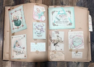 VINTAGE SCRAPBOOK. Filled With Over 125 Baby Cards From The 1940S!! - Picture 1 of 13