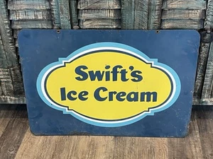 VINTAGE SWIFTS ICE CREAM SODA FOUNTAIN SIGN DOUBLE SIDED 27 3/4" X 19 3/4" - Picture 1 of 10