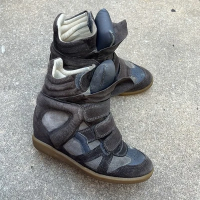 AUTH Isabel Marant Brown Gum Bekett Suede Wedge High Top Sneakers EU 37 RARE - Image 1 of 4