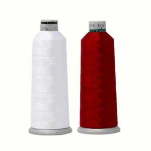 Madeira Polyneon Embroidery Thread - 2 Pack White-1801 Red-1838 - 5500Yd - Picture 1 of 3
