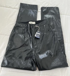 Abercrombie & Fitch 90’s Straight Ultra High Rise Vegan Leather Pants Blue Shiny - Bild 1 von 9