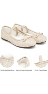 Stelle Girls Glitter Shoes Flower Wedding Mary Jane Ballet Flats with Strap - Picture 1 of 3