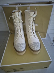 MICHAEL KORS WOMEN'S COMBAT BOOTS SIZE 9.5 NEW VANILLA FAUX LEATHER - Picture 1 of 10