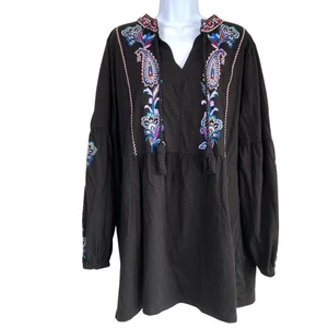 Pyramid Collection Boho Breeze Embroidered Tunic Black Size Extra Large Cottage - Picture 1 of 8