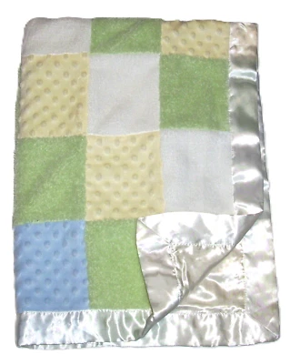Carters Just One Year Baby Blanket Patchwork Minky Dot Blue Green Yellow White - Image 1 of 3