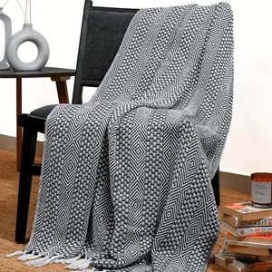 RAJRANG 100% Cotton Farmhouse Throw Blanket 50x60 Inches - Diamond Woven Knit... - Picture 1 of 2
