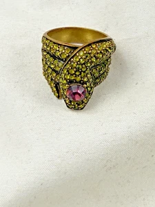 Ring Heidi Daus Serpent Snake Green Crystal Size 6.75 w/Purple Center - Picture 1 of 8