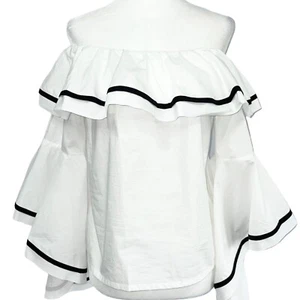 New Central Park West Flared Sleeve Off The Shoulder Top White Black Size Small - Picture 1 of 14