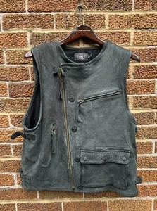 RRL Double RL Moto Leather Vest Black Lined Slim Fit Motorcycle Men's L - Picture 1 of 4