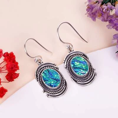 Pendiente triplete de plata de ley 925 con piedras preciosas de ópalo de fuego, elegante pendiente Foto 1 de 4