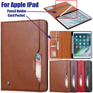 W/ Pencil Holder PU Leather Wallet Stand Case Cover For iPad 2 3 4 Air Mini Pro