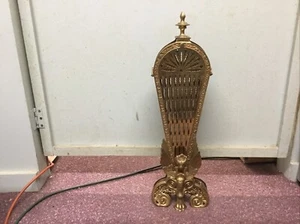 Vintage Brass Peacock Fan Fire Guard Folding Griffin Phoenix Fan Fire Screen - Picture 1 of 11