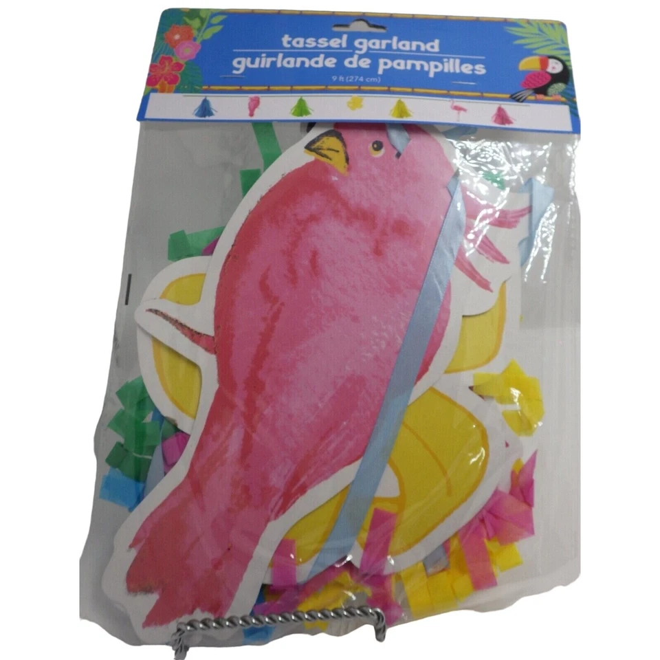 Guirnalda Tropical Borla Pom Piscina Fiesta Banner Rosa Flamenco Cacatúa 7 Pies Playa Foto 1 de 4