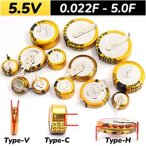 Condensadores Farad 5.5V 0.022F a 5.0F Supercondensadores Tipo-C/Tipo-H/Tipo-V - Imagen 1 de 37