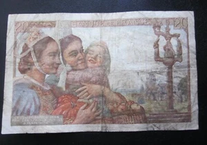 1942 FRANCE 20 FRANCS BANKNOTE WW2 WWII Banque De France Vingt francs WAR Note - Picture 1 of 2