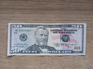 $50 DOLLAR BILL SERIES 2013 ~ STAR NOTE ~ ME02674802* NICE ABOUT UNCIRCULATED - Picture 1 of 2