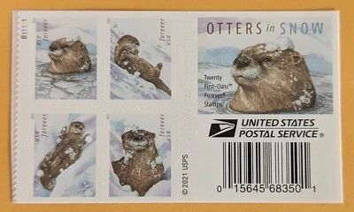 U.S.A. Otters in snow block of 12v on Both Sides. Forever stamps 2021.  - Image 1 of 2